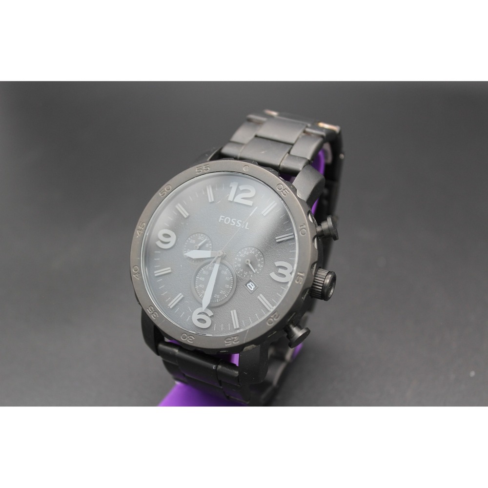 Fossil‎ Nate JR1401 Black Chronograph Men's Watch – All Functions Work